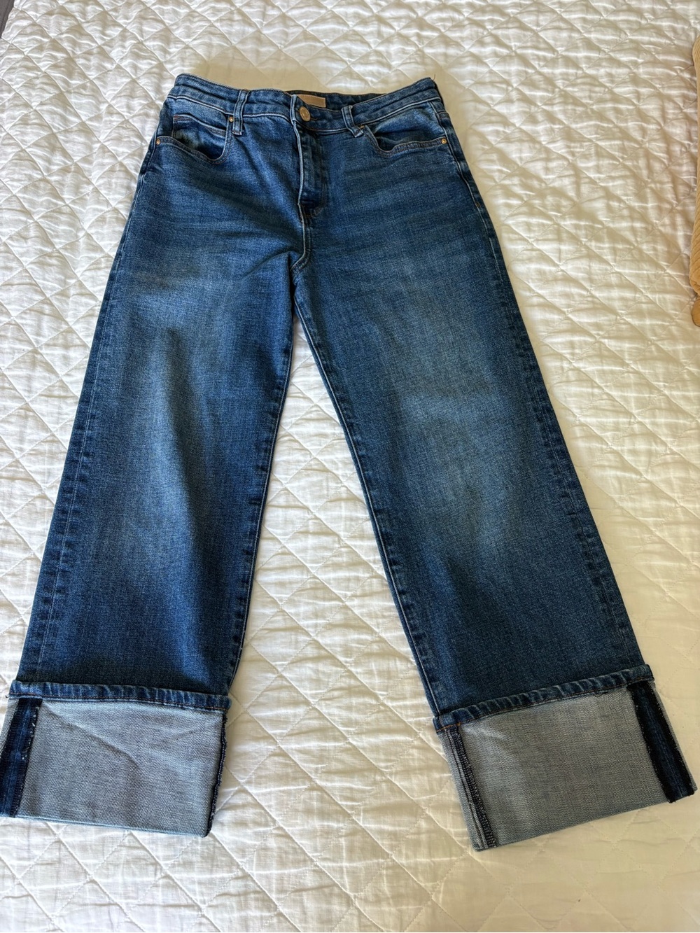 Kut from the Kloth Dark Blue Wide-Leg Cuffed Jeans